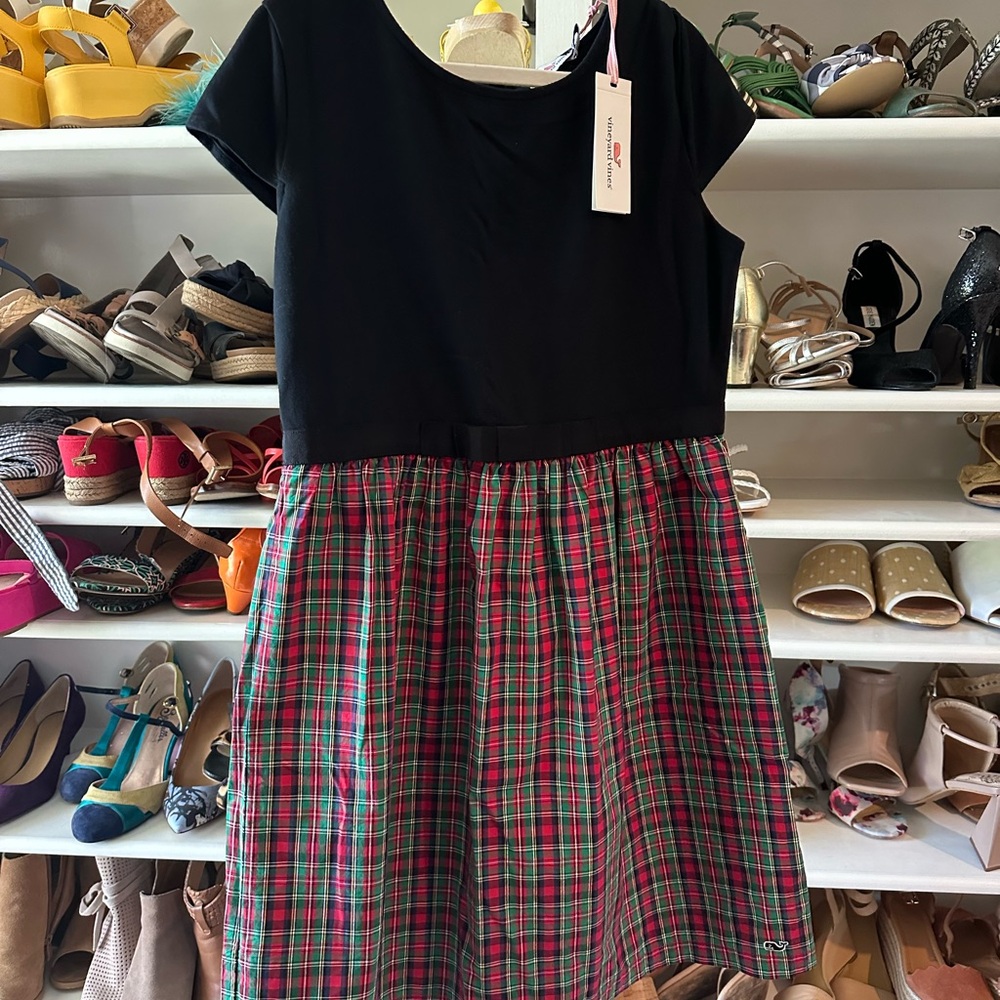 Vineyard Vines Black and Red Plaid Kids Dress